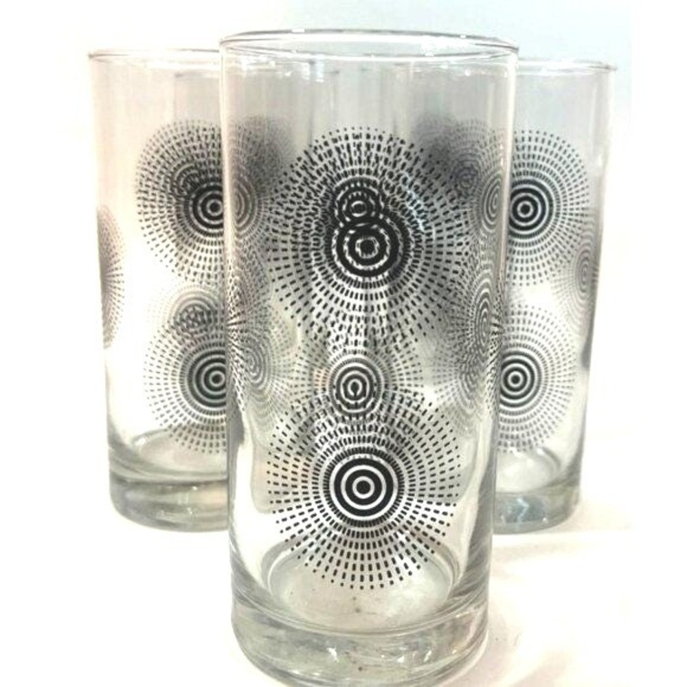 Norfolk Dining Royal Tumblers Five Drinking Glasses Black Clear 16oz‎ illusion